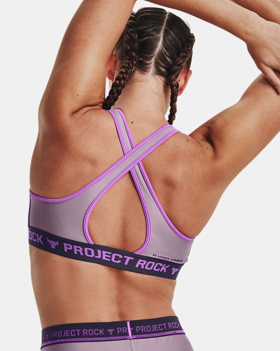 Women's Project Rock Crossback Disrupt Sports Bra, Purple, pdpMainDesktop image number 5